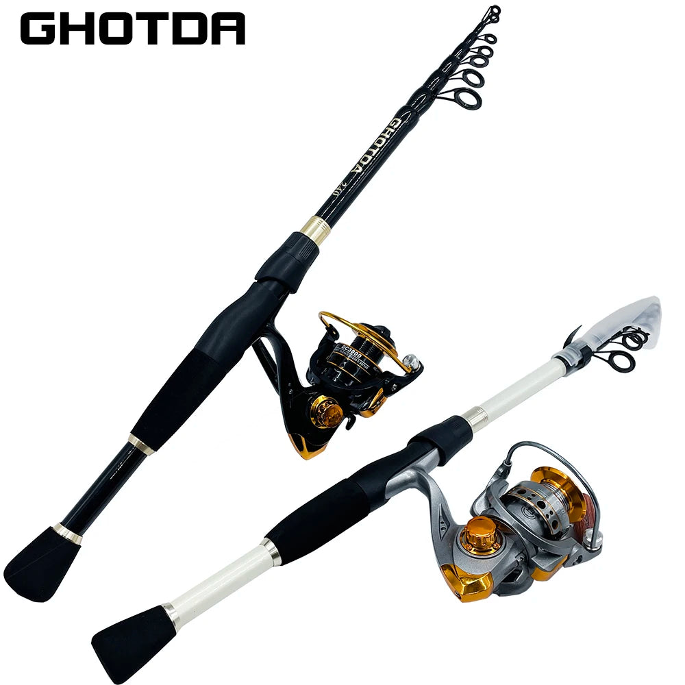 Kit de Pesca Premium: Vara de Pesca Telescópica Ghotda 1.6-2.4M com Molinete High Speed DC