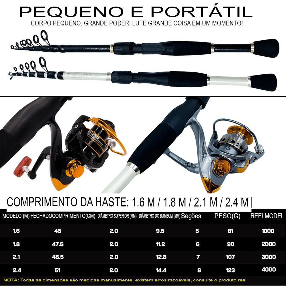 Kit de Pesca Premium: Vara de Pesca Telescópica Ghotda 1.6-2.4M com Molinete High Speed DC