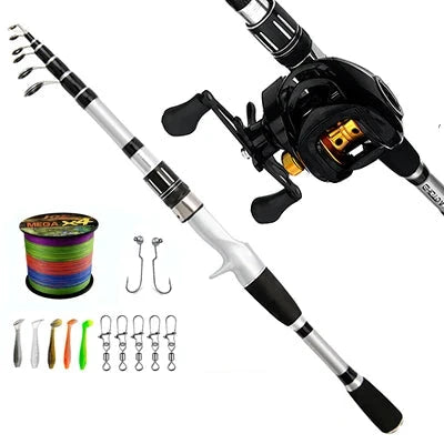 Kit de Pesca EliteFisher: Carretilha de Pesca 8KG Drag + Vara de Pesca Telescópica