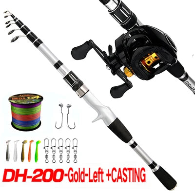 1.5-2.4m Telescopic Fishing Rod Reel Combo Full Kit With Line Hook Bait Carbon Fiber Fishing Rod Spinning Reel Pesca Fishing Set