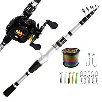 Kit de Pesca EliteFisher: Carretilha de Pesca 8KG Drag + Vara de Pesca Telescópica