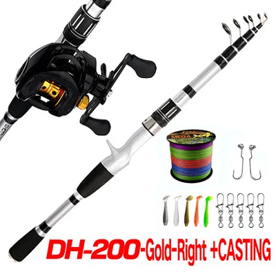 1.5-2.4m Telescopic Fishing Rod Reel Combo Full Kit With Line Hook Bait Carbon Fiber Fishing Rod Spinning Reel Pesca Fishing Set