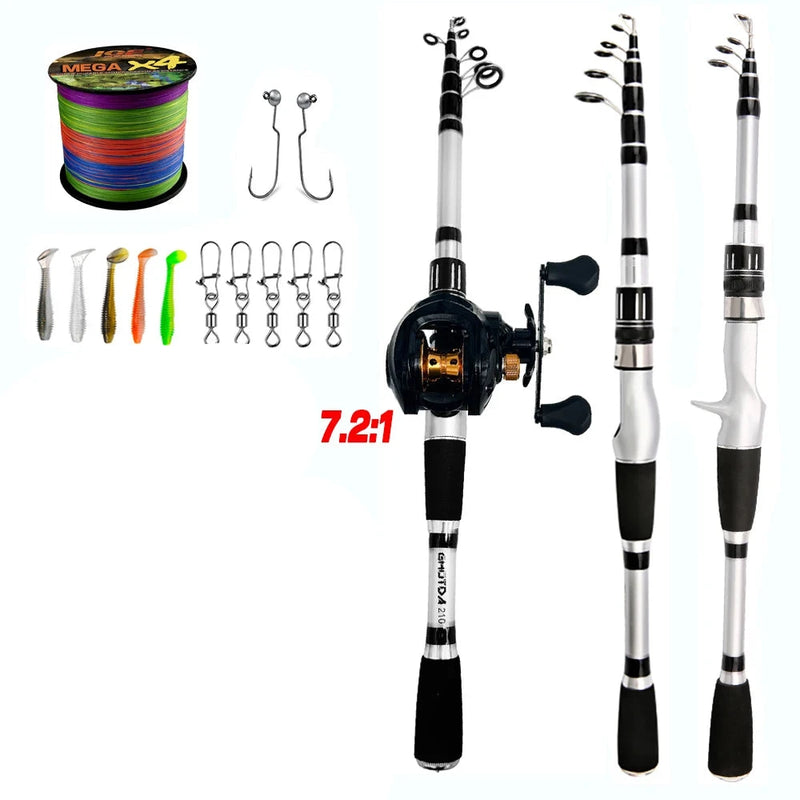 Kit de Pesca EliteFisher: Carretilha de Pesca 8KG Drag + Vara de Pesca Telescópica