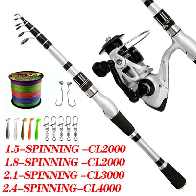 Kit de Pesca EliteFisher: Carretilha de Pesca 8KG Drag + Vara de Pesca Telescópica