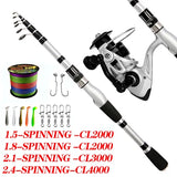 1.5-2.4m Telescopic Fishing Rod Reel Combo Full Kit With Line Hook Bait Carbon Fiber Fishing Rod Spinning Reel Pesca Fishing Set
