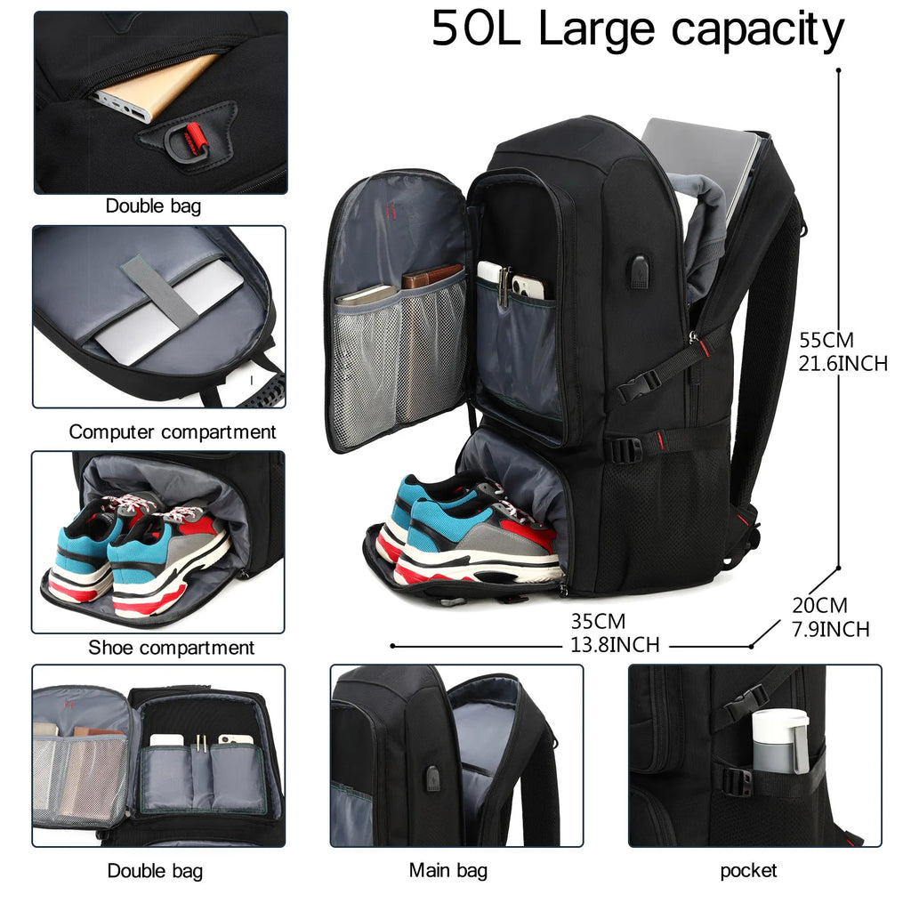 Mochila de Viagem 50L a Prova D'Água e Leve