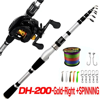 1.5-2.4m Telescopic Fishing Rod Reel Combo Full Kit With Line Hook Bait Carbon Fiber Fishing Rod Spinning Reel Pesca Fishing Set