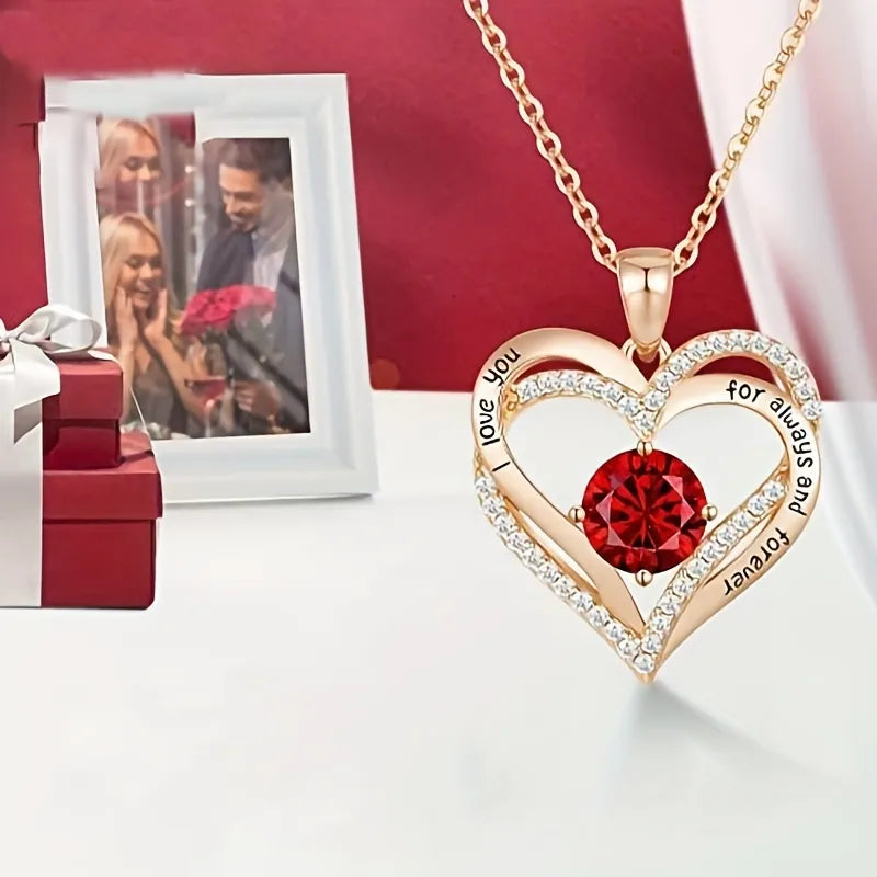 Colar de Coração Com Rosa Preservada - Eu te amo - lojaidealgolden