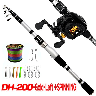 1.5-2.4m Telescopic Fishing Rod Reel Combo Full Kit With Line Hook Bait Carbon Fiber Fishing Rod Spinning Reel Pesca Fishing Set