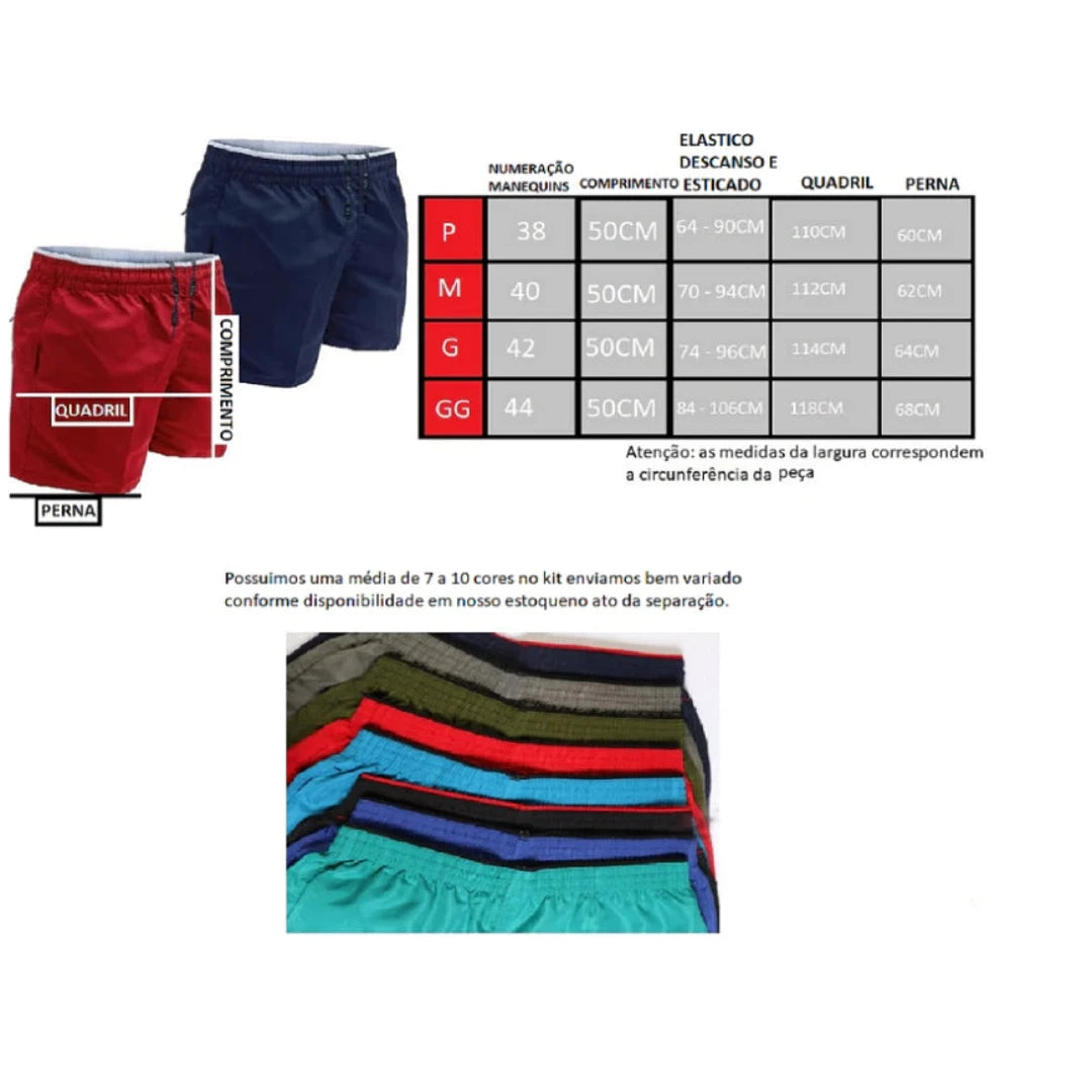 Kit 5 Short Esportivo Masculino Praia Verão Tactel (PAGUE 4 E LEVE 5 SHORT)