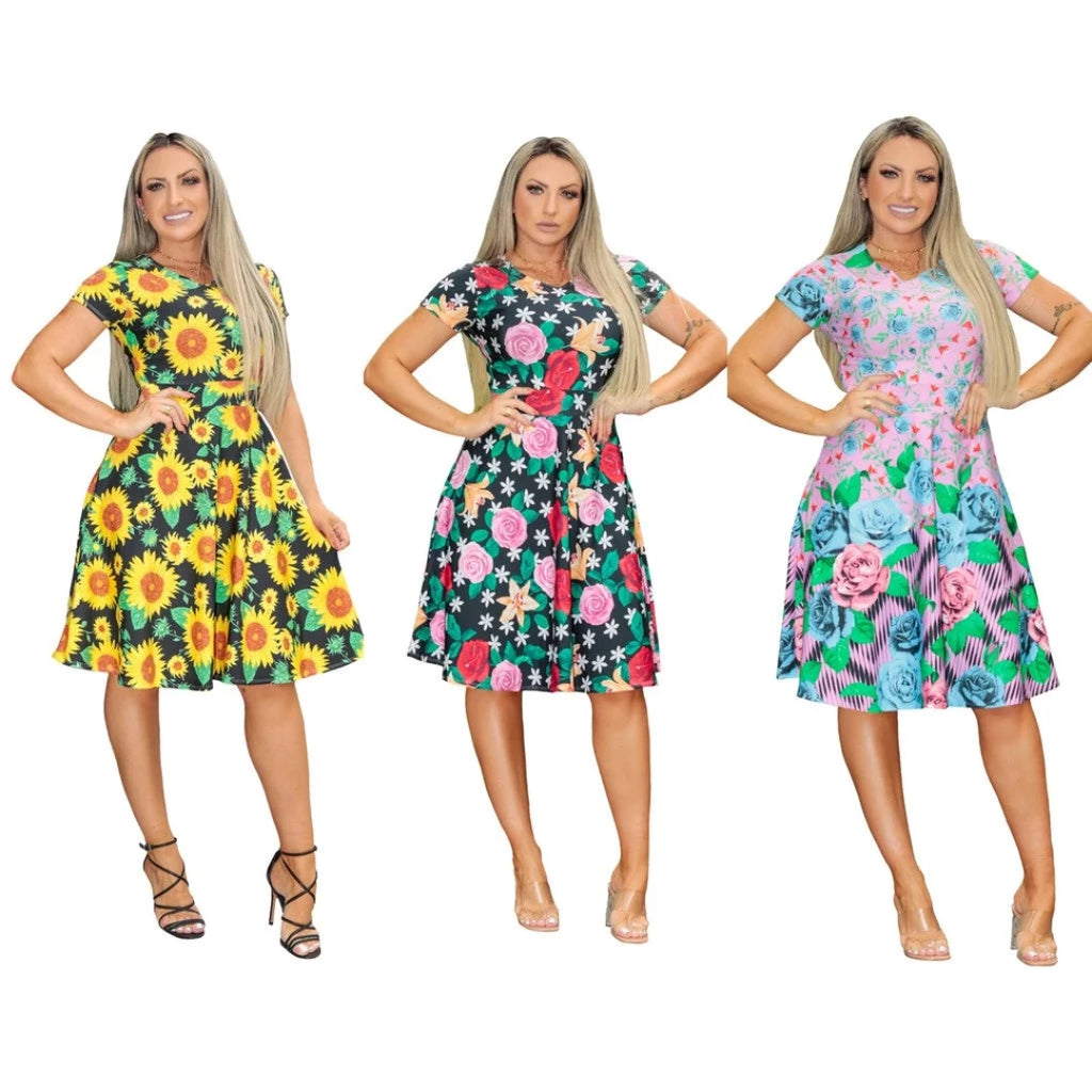 Kit 3 Vestidos Feminino Evangélico Rodado Oferta (Pague 2 e Leve 3)