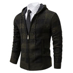 Jaqueta Masculina de Malha com Capuz Cardigã Xadrez