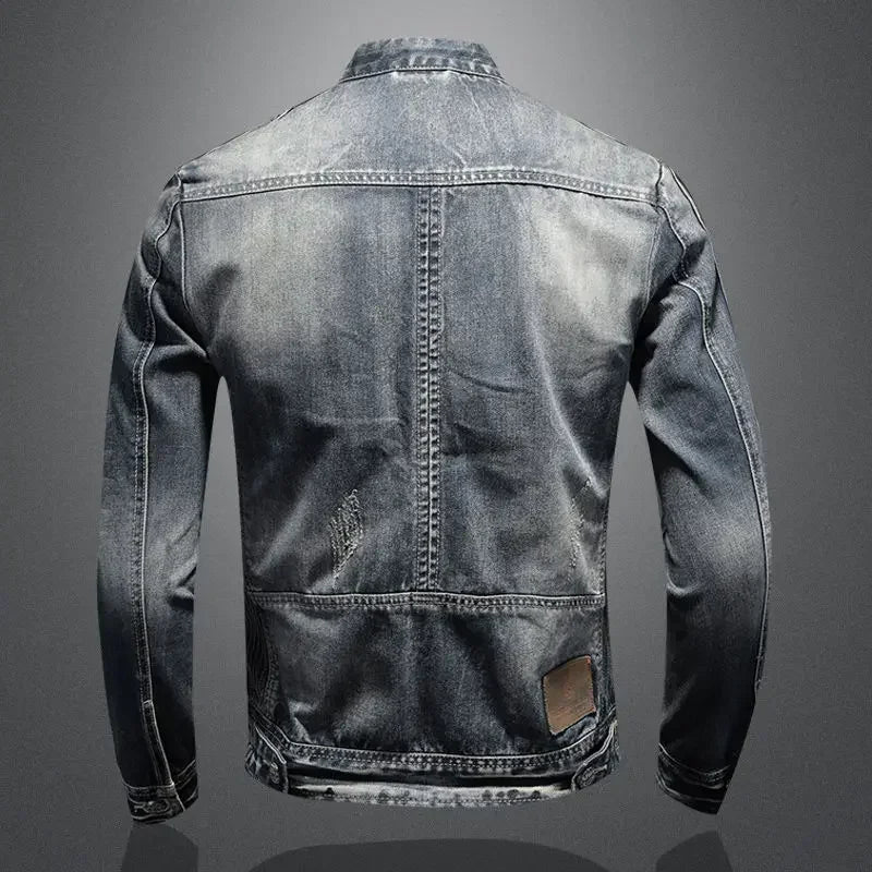 Jaqueta Jeans Retrô Masculina com Zíper