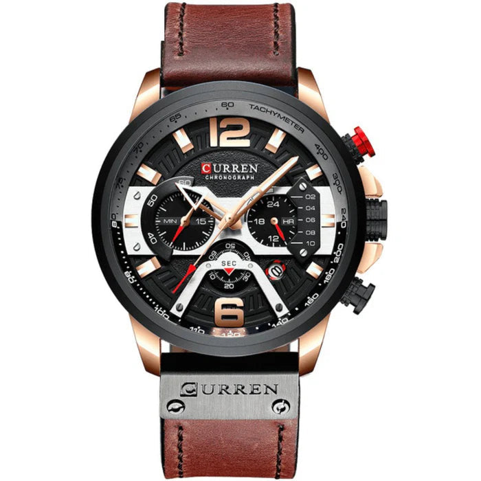Relógio Masculino CURREN Modelo Temporal + Case em Couro Sintético