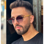 Óculos de Sol Masculino Hexagonal UV400 com Haste de Madeira