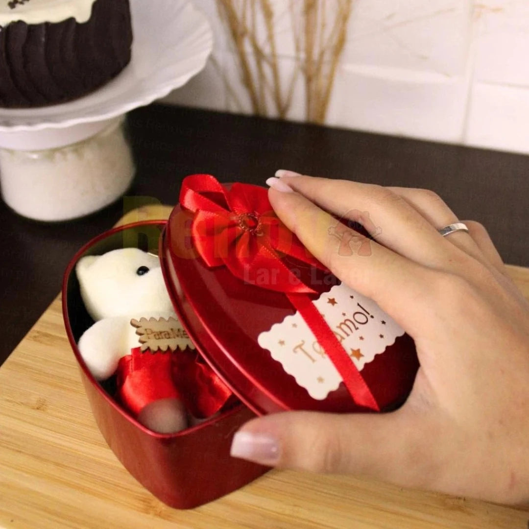 Caixa De Presente Coração, Com Ursinho E Rosas