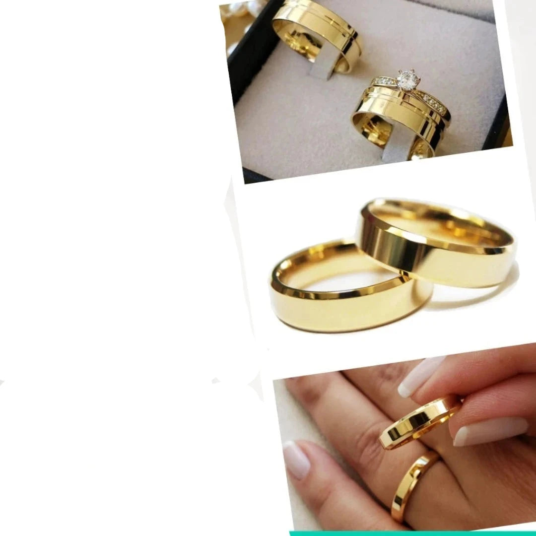 Par De Aliança Casamento e Anel Solitário Para Noivado Chanfrada Fina 4mm