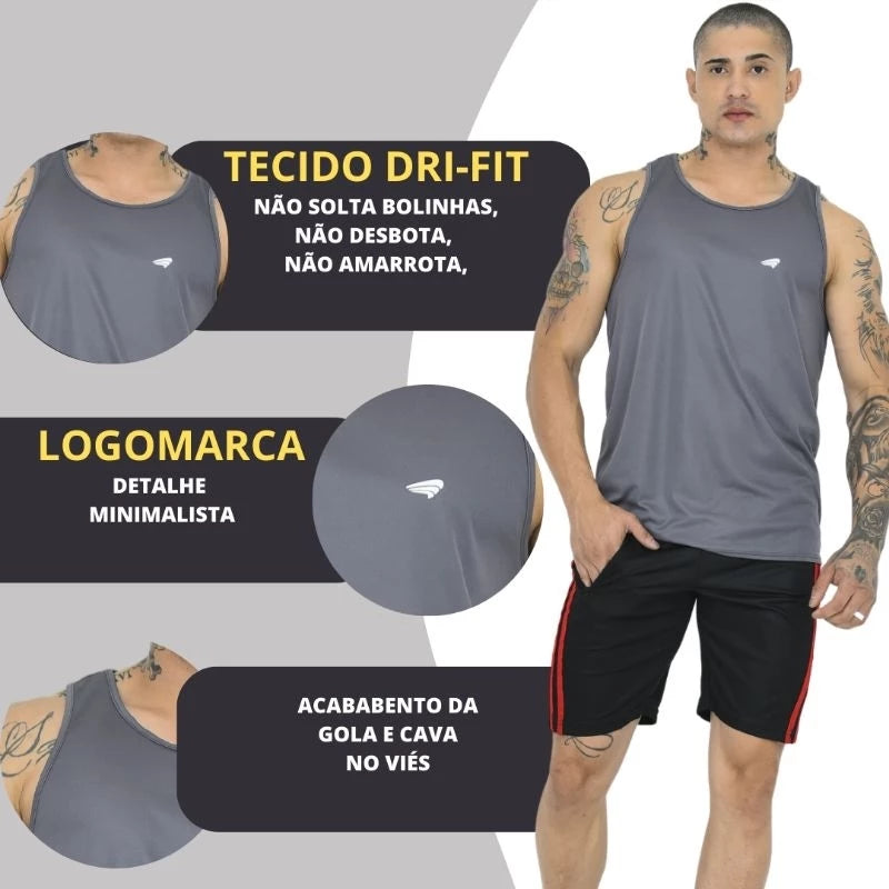 Kit 3 Camisetas Regata Dry Fit Masculina - lojaidealgolden