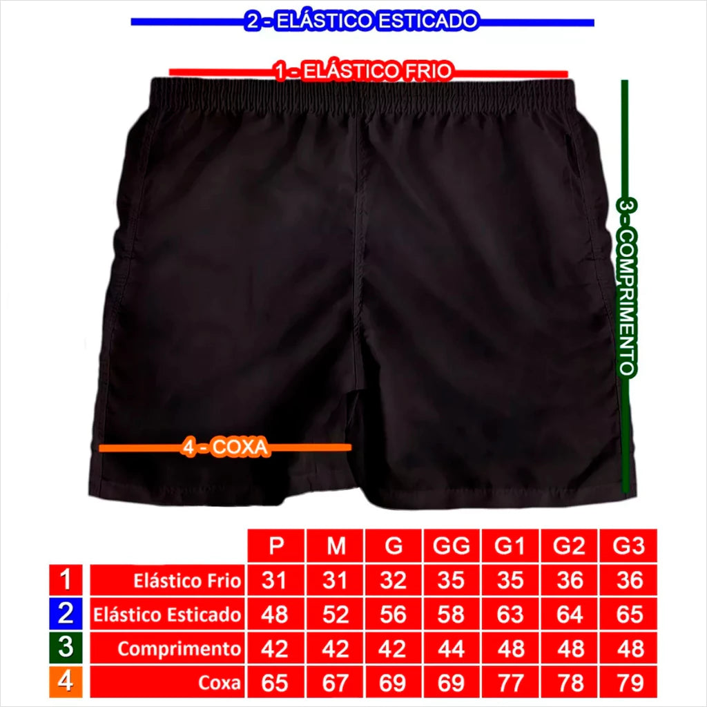 (COMPRE 3 LEVE 4) Bermudas Tactel 100% Ajustável para Academia