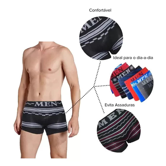 Kit 10 Cuecas Boxer Microfibra Adulto + 12 Pares Meias Algodão (GRÁTIS)