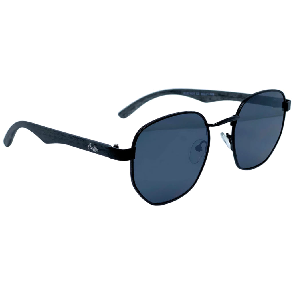 Óculos de Sol Masculino Hexagonal UV400 com Haste de Madeira