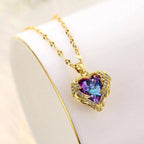 Colar De Cristal De Coração Oceânico Azul Amor Aço Titânio - lojaidealgolden