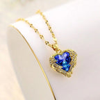 Colar De Cristal De Coração Oceânico Azul Amor Aço Titânio - lojaidealgolden