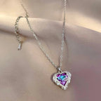 Colar De Cristal De Coração Oceânico Azul Amor Aço Titânio - lojaidealgolden