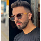Óculos de Sol Masculino Hexagonal UV400 com Haste de Madeira