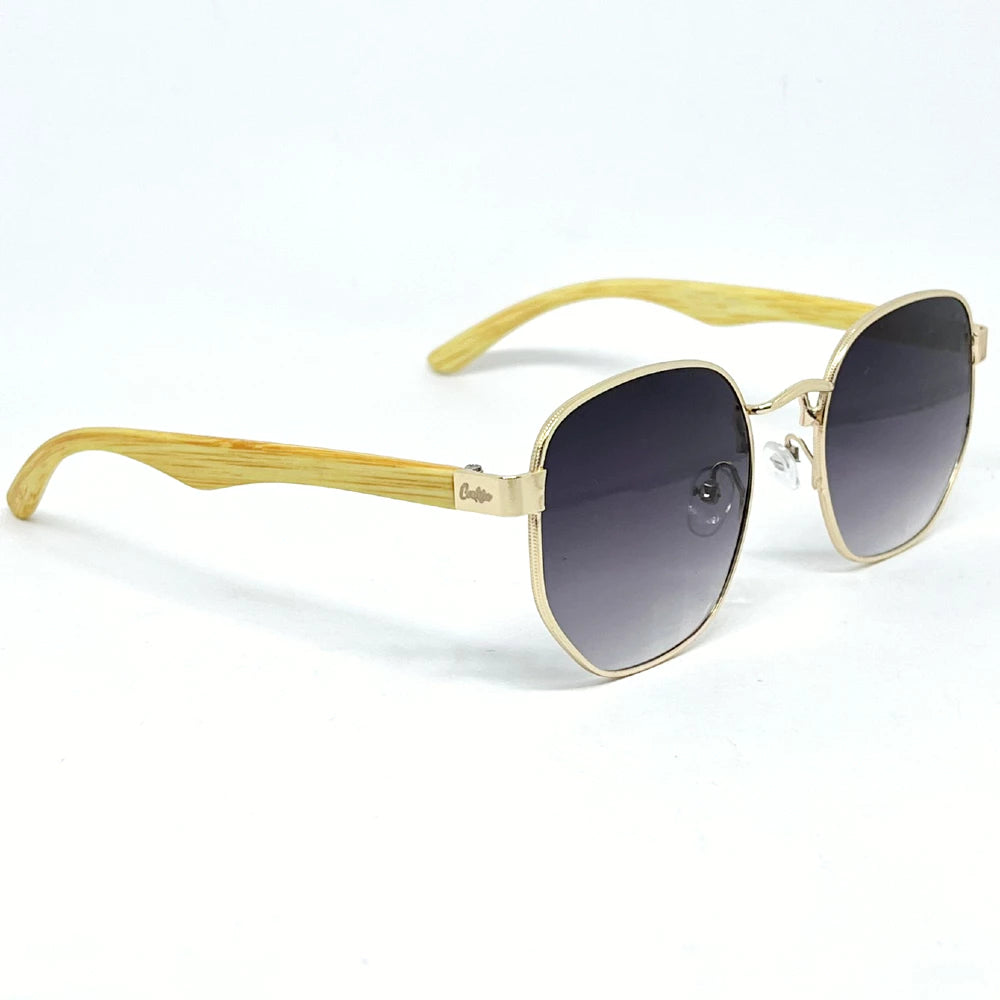 Óculos de Sol Masculino Hexagonal UV400 com Haste de Madeira