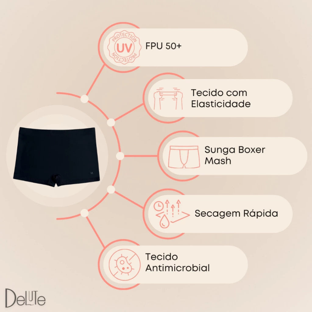 Sunga Boxer Massh Lisa Forrada com Cordão de Regulagem Masculina Adulto Moda Praia FPS 50