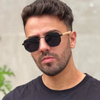 Óculos de Sol Masculino Hexagonal UV400 com Haste de Madeira