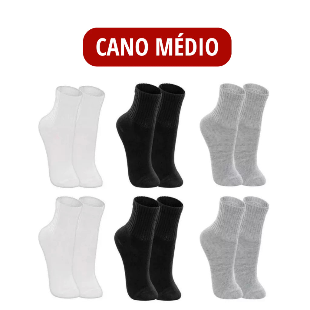 Kit 12 Pares de Meias Cano Alto - lojaidealgolden