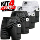 Kit 4 Shorts 2 em 1 Masculino Dry Fit