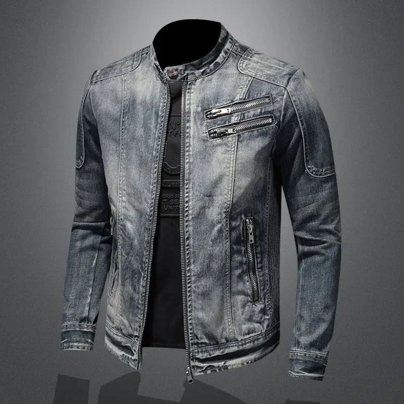 Jaqueta Jeans Retrô Masculina com Zíper