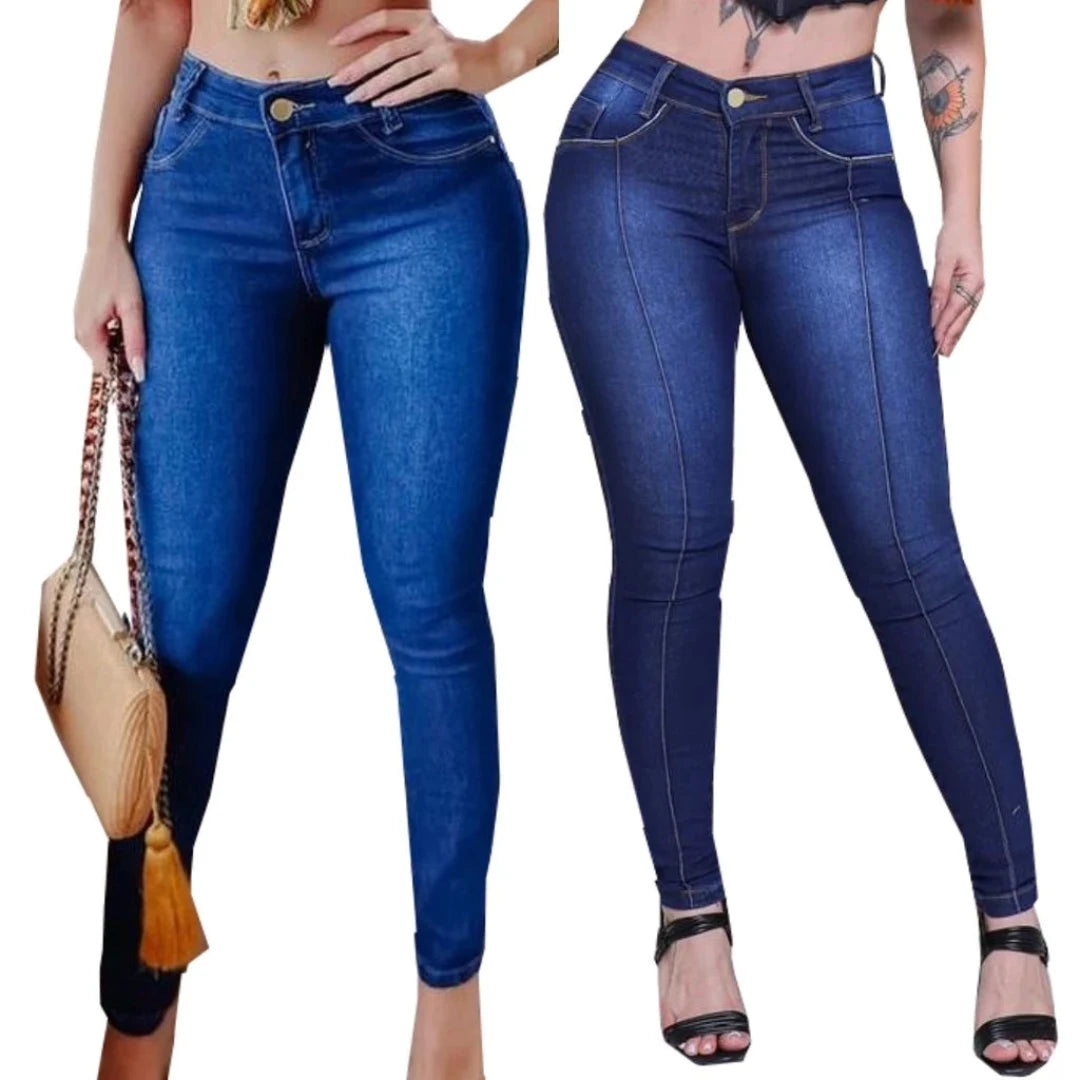 Calça Feminina Jeans Com Elastano Levanta Bumbum (KIT 2 CALÇAS)