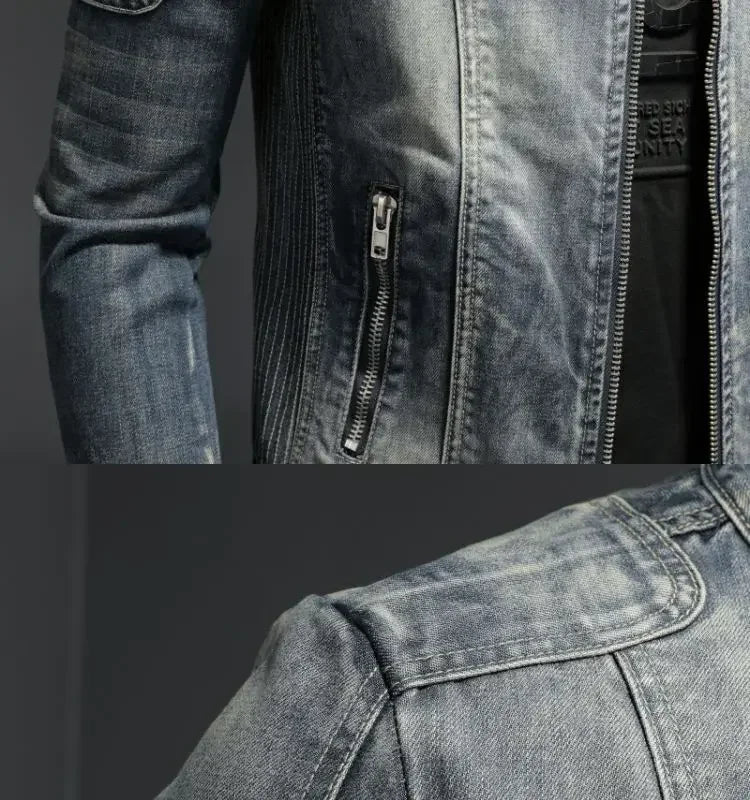 Jaqueta Jeans Retrô Masculina com Zíper