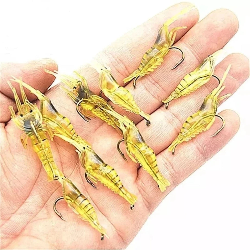 Kit 10 Isca Camarão Aromatizada com Anzol 4cm Tucunaré Curvinas e Trairas