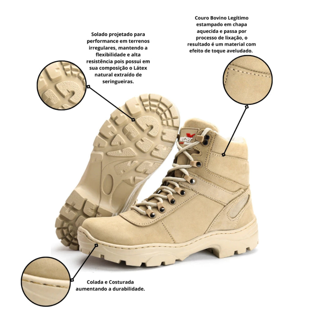 Bota Coturno Rebento Adventure Militar Couro Areia