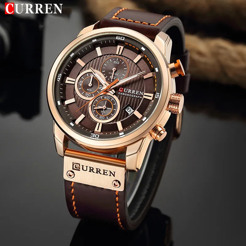 Relógio Masculino CURREN Modelo Temporal + Case em Couro Sintético
