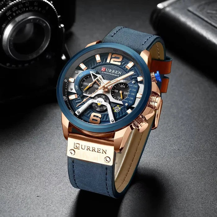 Relógio Masculino CURREN Modelo Temporal + Case em Couro Sintético
