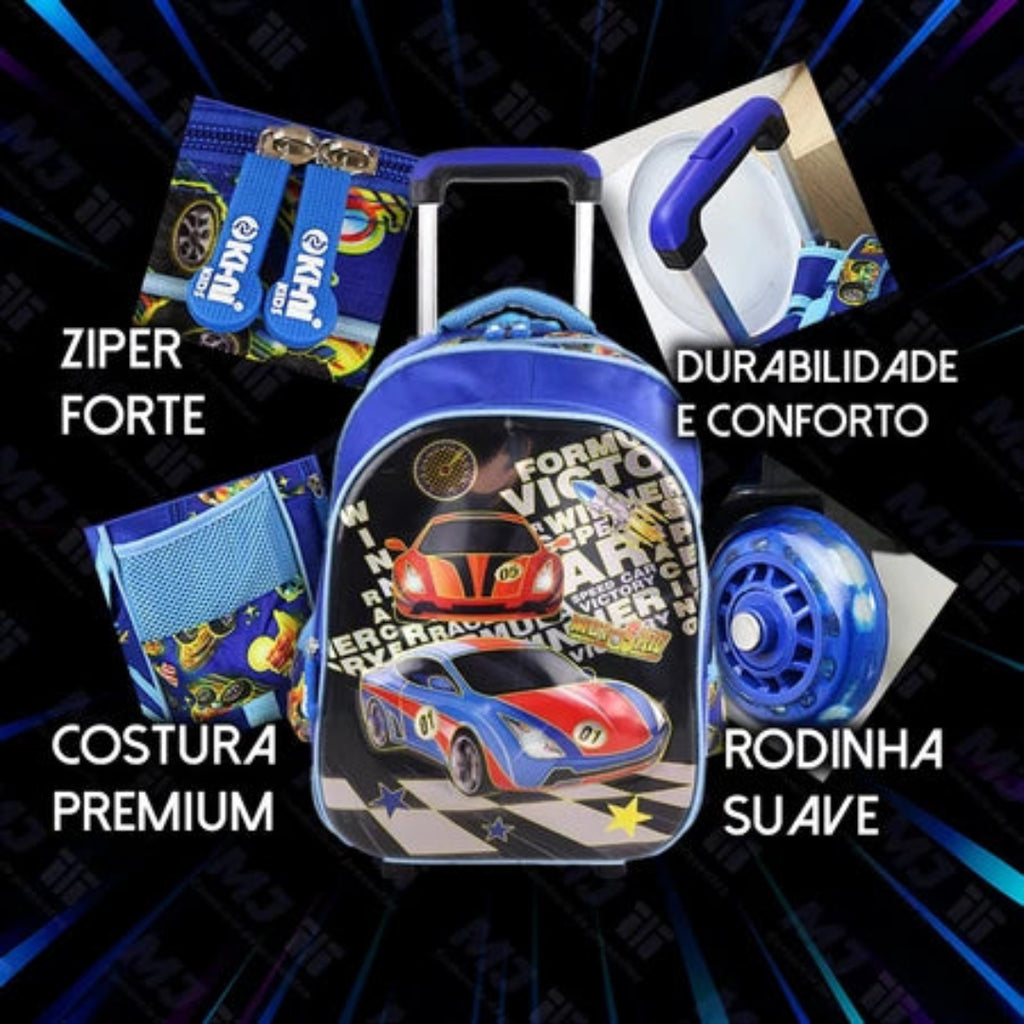 Mochila Infantil de Rodinhas Menino Menina Escolar Resistente Bolsa Impermeável MA9319-8D