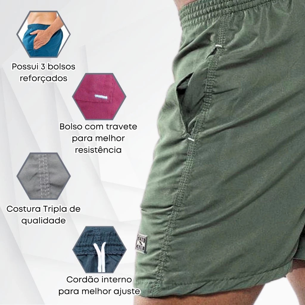 (COMPRE 3 LEVE 4) Bermudas Tactel 100% Ajustável para Academia