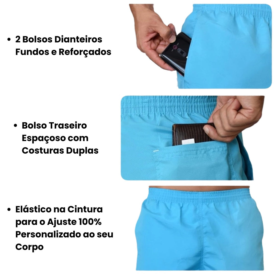 (COMPRE 3 LEVE 4) Bermudas Tactel 100% Ajustável para Academia