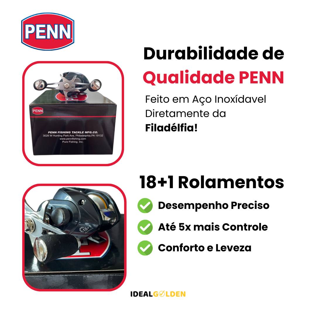 Carretilha PENN 15Kg Drag 18+1 Rolamentos Anti-Cabeleira + Brinde Exclusivo [OFERTA ESPECIAL DE NATAL]