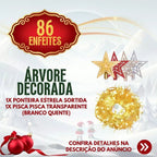 Kit 3 em 1 Natalina: Árvore De Natal 1,50m Decorada + 86 Enfeites e Pisca Pisca LED
