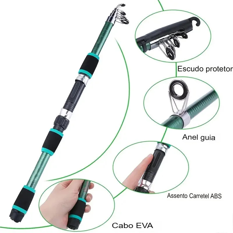 Kit de Pesca EliteFisher: Kit Vara Telescópica com Molinete e Iscas para Pesca