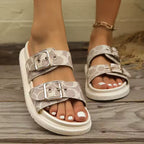 Sandália Feminina Plataforma Fivela Metal Antiderrapante