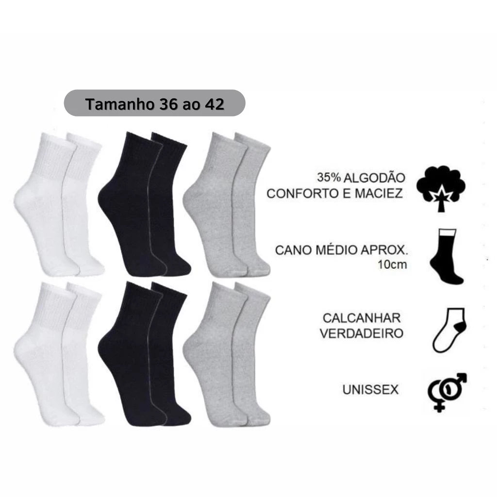 Kit 12 Pares de Meias Cano Alto - lojaidealgolden