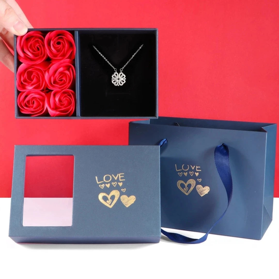 Colar De Luxo Feminino Com Caixa De Flores artificial Quatro Folhas